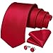 DiBanGu Silk Formal Necktie Set for Men Red Solid Color Tie and Tie Knot Cover Set with Handkerchief Cufflinks Fashion Wedding Bussiness