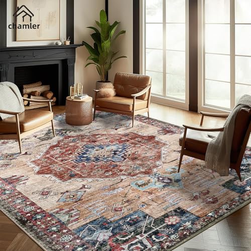 chamler 10'x14' Washable Area Rug Boho Chic Medallion Distressed Design
