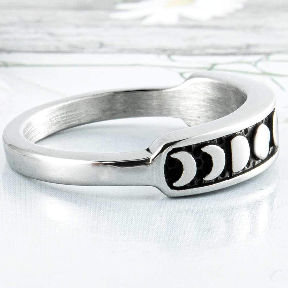 Jude Jewelers Retro Vintage Stainless Steel Moon Phase Shape Crescent Stacking Wedding Band Promise Ring - Image 2