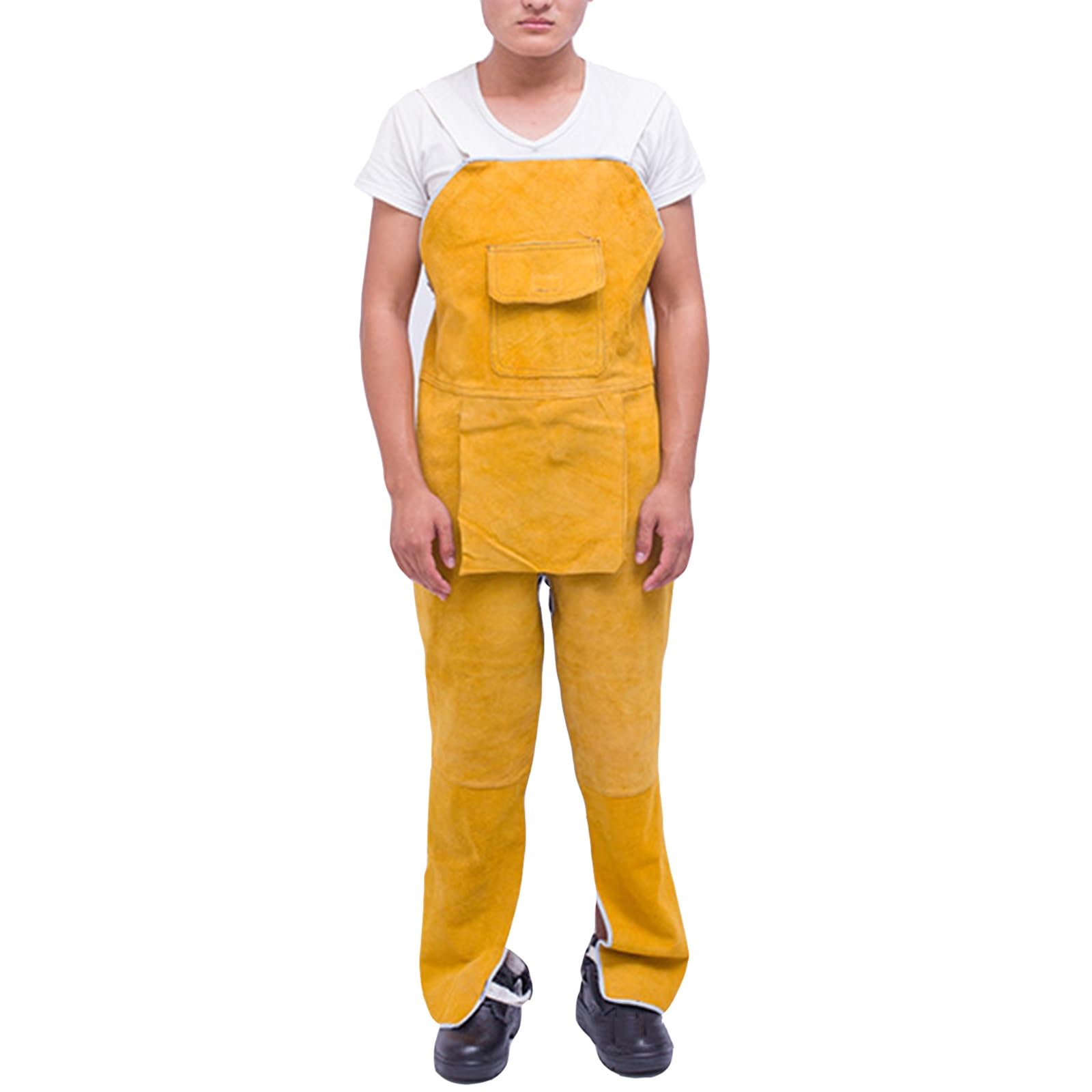 Delantal de Cuero para soldar con Pierna Dividida para Hombre, protección de piernas de Seguridad Resistente con Bolsillos para Herramientas.