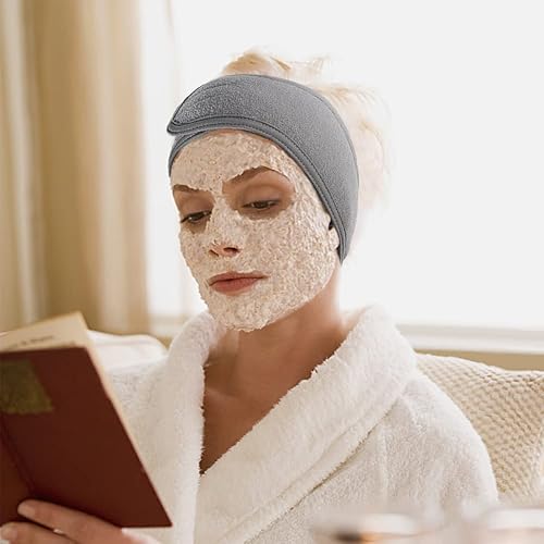 Miniatura 2 de Diadema de spa, 4 piezas de diadema de tela de rizo con cinta mágica ajustable, antideslizante, elástica, toalla lavable para lavado de cara, baño,