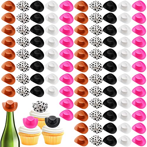 100 Pcs Plastic Mini Cowboy Hats for Crafts Tiny Cute Miniature Western Cowgirl Small Cowboy Hats Decoration for Party Cake Drink Decor Accessories Toy Doll Dress up Play Games Gift