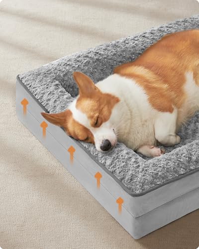 Feandrea Orthopedic Dog Bed for Large Dogs, Memory Foam Dog Bed Sofa Pet Couch with Sides, Removable Washable Cover and Waterproof Liner, 91 x 68 x 16 cm, Dove Grey PGW252G01 - Image 5