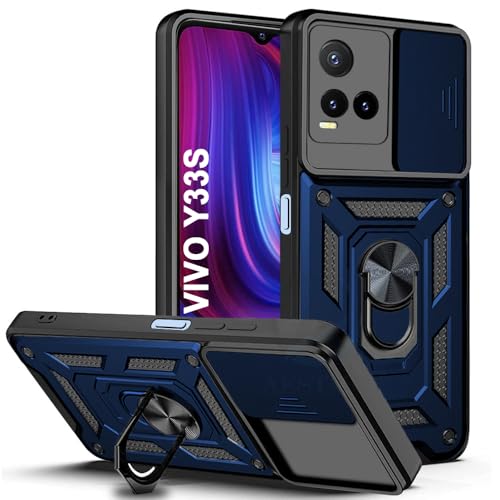 Image of AESTMO Tough Armor Vivo Y33S / Y21 2021 Bumper Back Case Cover | Ring Holder & Sliding Camera Shield Cover | 360 Degree Protection Back Case Cover for Vivo Y33S / Y21 2021 (Blue)