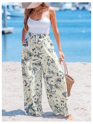 GORGLITTER Women's Wide Leg Pants Casual High Waist Floral Boho Pants Flared Trousers4