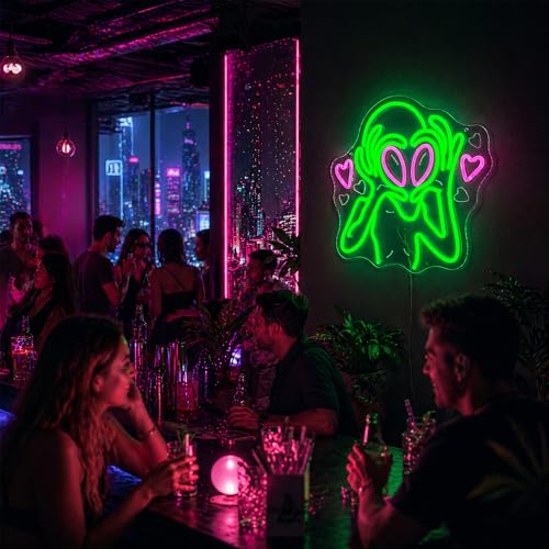 Image of Neon Sign, Alien Neon Signs for Wall Decor - Dimmable LED Signs for Bedroom, Gaming Room, Living Room, Party, Bar, Home Decor - USB Powered Light Up Sign Decorations Game Gift