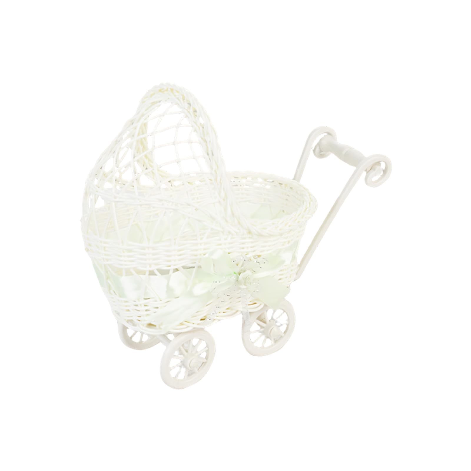 Zeiwohndc White Practical Miniature Cart Snacks Holder With Handle Plastics Organizer Rattan Basket For Household Items Tiny Cart Treat Planner