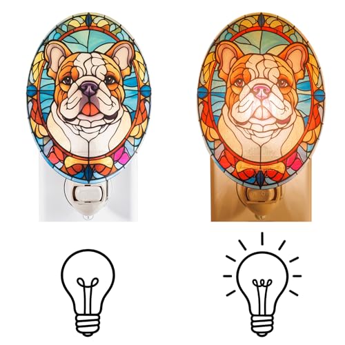 Image of Dog Night Light English Bulldog, Stained Glass Styled Plug-in Wall Nightlight, Bulb Included, Pet Memorial & Dog Lover Gift, Bedroom Hallway Bathroom Decor