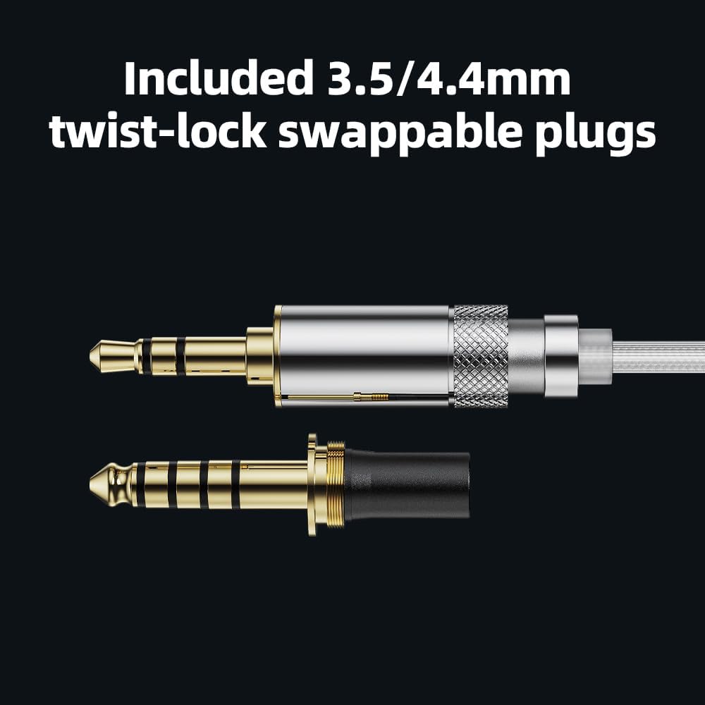 Close-up of FiiO FF3S 3.5mm and 4.4mm swappable audio plugs