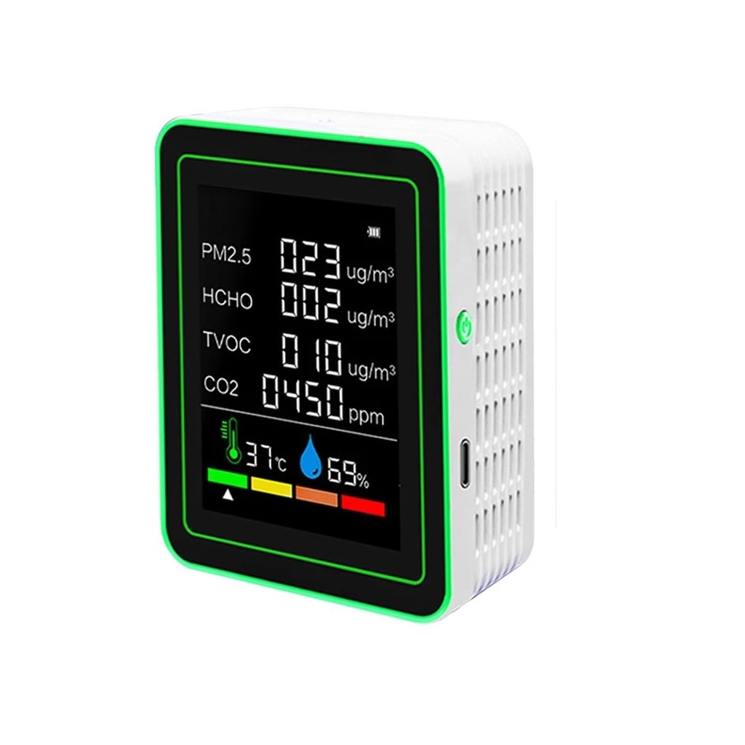 Air Quality Monitor 6 in 1 Carbon Dioxide Detector Air Quality Monitor(Bianco)