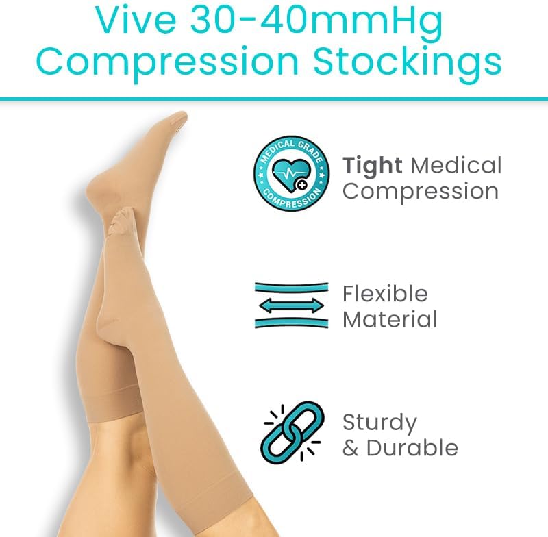 Vive 30-40 mmHg Compression Socks for Women & Men, Knee-High - Medical Grade Circulation Support Compression Stockings - Ideal for Lymphedema, Deep Vein Thrombosis & Post Thrombotic Syndrome CVI - Image 2