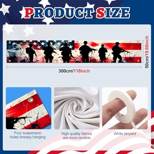 Image of BlissYard Thank You Veterans Banner Patriotic Banner for Outside 118 x 20 Inch 4th of July Memorial Day Veterans Day Backdrop American Flag Outdoor Decorations for Yard Fence Porch