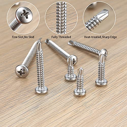 M4.2 Selbstschneidende Schrauben, 410 Edelstahl Selbstbohrende Schrauben, Runde Kreuzkopf Flachkopf Holzschrauben für… – Bild 4