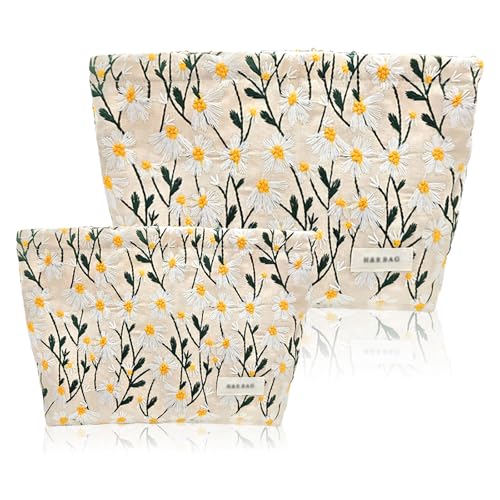 ROEOWENE 2pcs Mini Kosmetiktasche Set Damen Mädchen Schminktasche Klein Blumen Kulturtasche Damen Beauty Bag Make Up Tasche mit Reißverschluss Organizer Makeup Bag Schminktäschchen für Reisen,Frauen