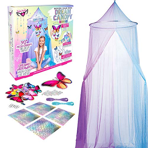 Fashion Angels DIY Design Your Own Dream Canopy Design Set with 7.5 Foot Mesh Canopy, Holographic Butterfly Cutouts to Design Your Own Mobile & Garlands Plus 92 Alphabet Punch Out Letters, Ages 8 & up