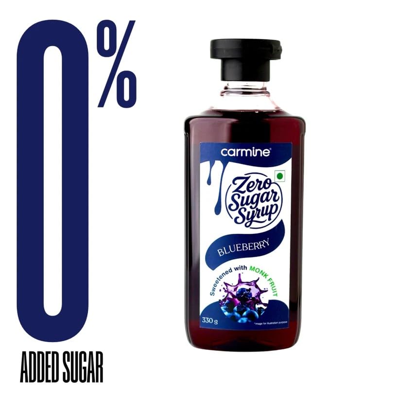 Image of Carmine Zero Sugar Blueberry Syrup - 330g | New & Improved Recipe | Sweetened with Pure Monk Fruit | Natural, Plant-Based Sweetener | No Added Sugar or Artificial Ingredients