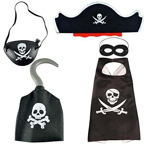 BESTZY 5PCS Costume da Pirata di Halloween Accessori Pirata Bambino Compleanno Set Accessori per Travestimento da Pirata Cappello Gancio
