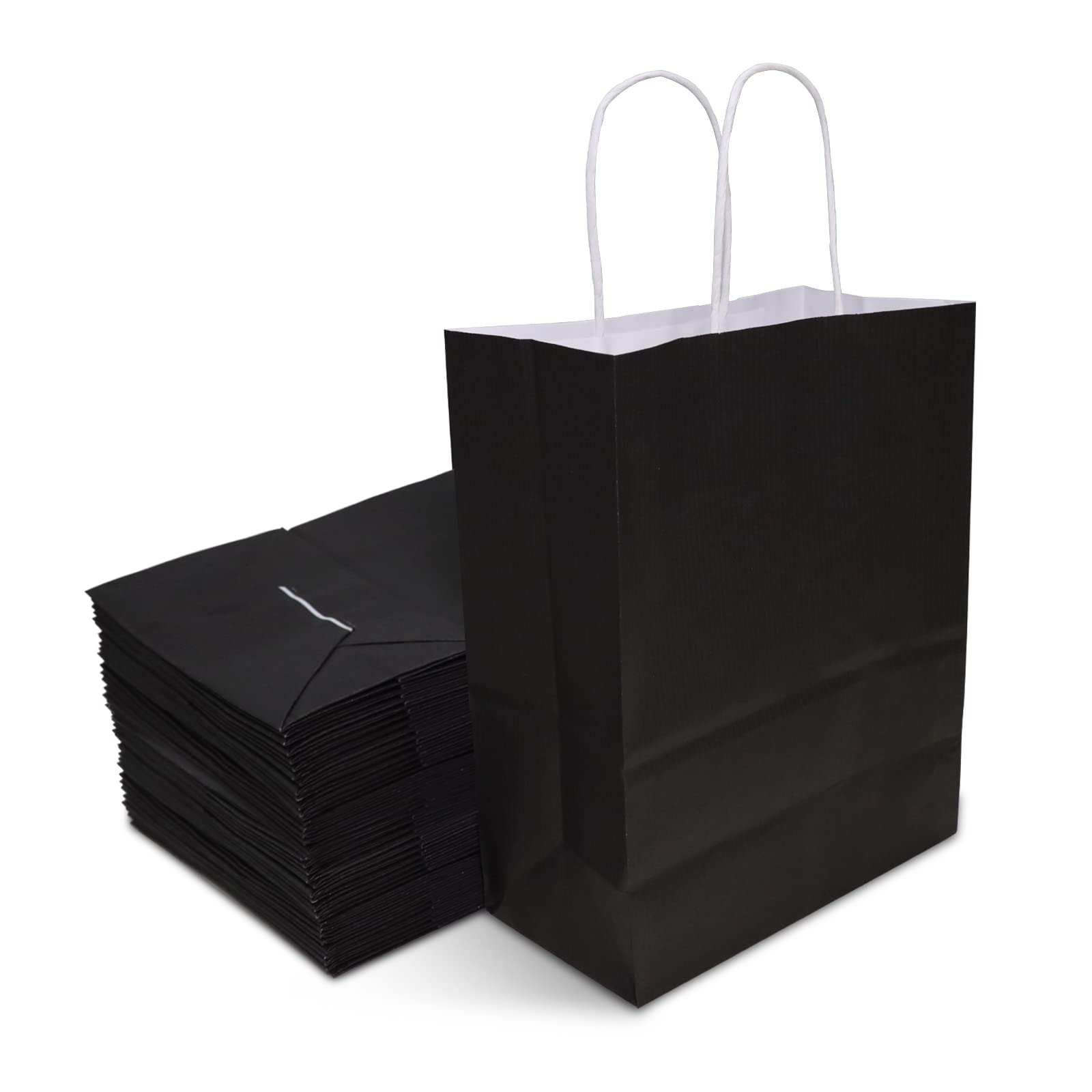 TOWRAP Black Gift Bags 5Pcs 10x5x13 Inch Kraft Paper Bags with Handles Bulk, Shopping Bags, Party Bags, Retail Bags, Merchandise Bags, Favor Bags