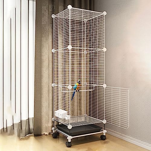 Vogelkäfig mit Rollständer und Bodenwanne- Leicht zu reinigender DIY- Käfig für Papageien, Sittiche, Lovebirds, Tauben, Nymphensittiche und Aras