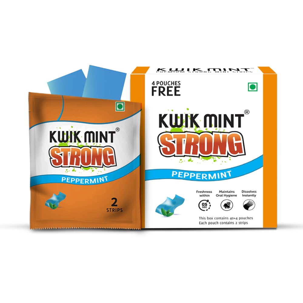 Kwikmint Premium Strong Sugar-Free Instant Dissolving Mouth Strips | Paper Mint Mouth Freshener for Fresh Breath, Fights Bad Breath – Pack of 3 (264 Strips)