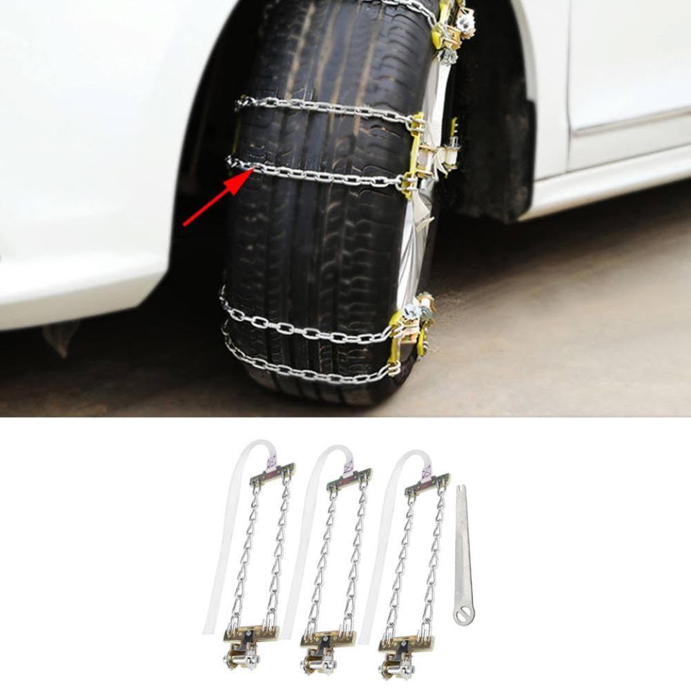 3 uds 205-225mm Antideslizante Barro Hielo Nieve Cadena de neumáticos cinturón de Seguridad de Invierno Cadenas de Nieve Antideslizantes Ajustables compatibles con Coche