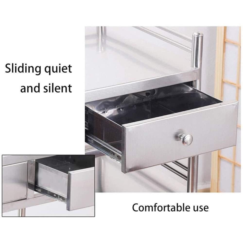 Carrello da portata in acciaio inox con 2 livelli e ruote silenziose, perfetto per cucina, ufficio, bagno e hotel, capacità 80 kg, dimensioni: 60 x 40 x 86 cm