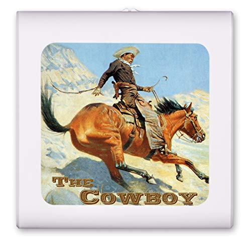 Image of Art Plates Plug in Dimmable LED Night Light with Dusk to Dawn Auto Sensor, Adjustable Brightness, Warm Light, Auto On-Off Nightlight for Bathroom, Hallway, Nursery, Bedrooms - Horse-The Cowboy