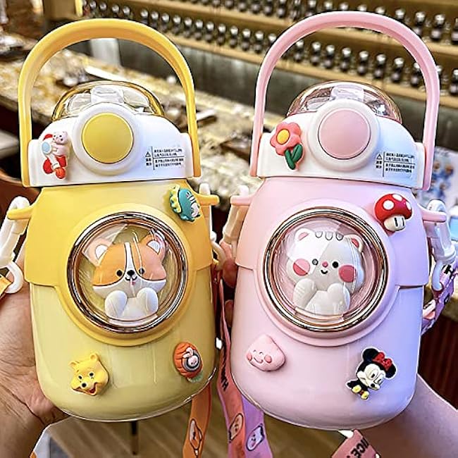 NCDUANSAN 700ML Kawaii Insulated Water Cup 316 Stainless Steel Cute Girl Outdoor Bottle Portable Straw Drinking Bottle