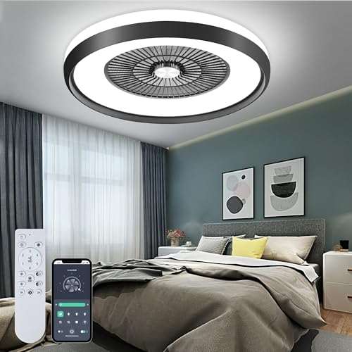 KAMLAM 24" Bladeless Ceiling Fan with Light, Low Profile Ceiling ...