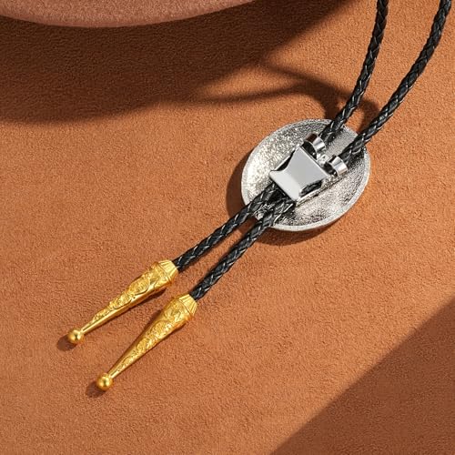 Image of HUABOLA CALYN Bolo tie for Men, Western Cowboy Golden Alphabet Initial Letter ABCDJMR to Y Costume Bolo ties Neckties