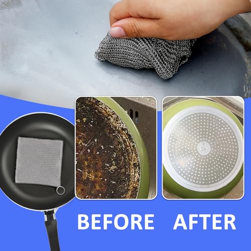 Image of 316L Stainless Steel Cast Iron Cleaner, Chainmail Scrubber,Kitchen Tool,Chain Mail Scrubber Cast Iron,for Hard Anodized Cookware, Pre-Seasoned Pans etc (15CM*15CM)