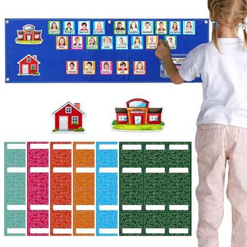 Tewzafiya Diagrama de bolsillo de asistencia - Tabla de asistencia en el aula de 74 tarjetas | Fotos contagiosas que están aquí hoy, manos ayudantes, diagrama de bolsillo, accesorios para maestros de