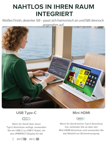 UPERFECT Portable Monitor Weiß 15.6" Travel Monitor mit Smart Cover & VESA – Ansicht 3