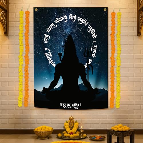 Image of Special You Back Drop Curtain for Decoration with Shiv Ji Backdrop (5x4Ft) & Marigold Garland for Home Decoration Items for Living Room, Wall Decor Items, Mandir Decorations Items for Home