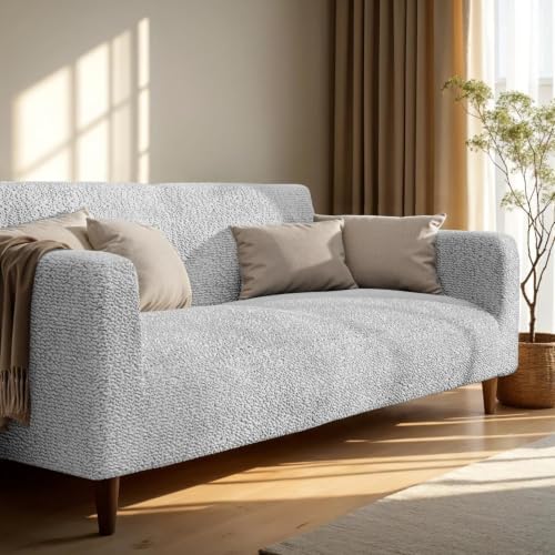 Image of Bellissima Sofa Covers - Premium Luxury Microfibra Plain Stretchable Sofa Cover 2 Seater Fully Covered Slipcover, Imported from Italy (Pearl)