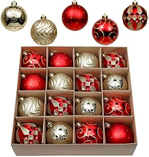 Valery Madelyn 16pcs 8cm Shatterproof Christmas Baubles, Luxury Red and Gold Christmas Ball Ornaments for Christmas Tree Decoration