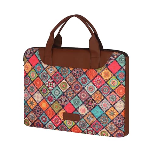 Image of Tabelito Designer Printed Laptop Sleeve for Women (13-15.6 Inch) | Jute & Vegan Leather Office Handbag | Lightweight Stylish Work Bag with Handle