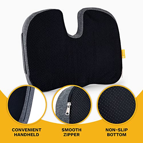 Premium Coccyx Chair Seat Pillow For Your Desk At Work, Home Office, In The Car And For Gaming - Orthopedic, Ergonomic Memory Foam Coccyx Cushion With Non-Slip Bottom (Gray) #TOP5