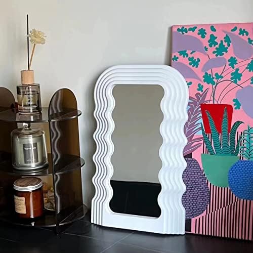 Simmer Stone Aesthetic Wave Pattern Irregular Frame Mirror, Decorative Desk Wall Mirror for Living Room Bedroom Hallway Home Decor Birthday House Warming Gift (White)