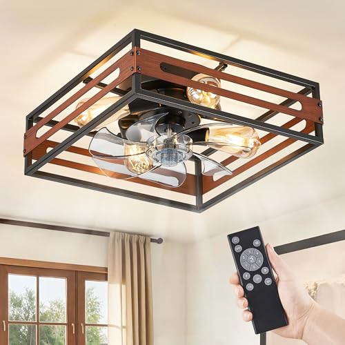 ZMISHIBO Ventilador de Techo con Luz Vintage Silencioso, con Flujo Reversible y 6 Velocidades, Temporizador y Mando a Distancia, Lampara Ventilador Techo para Dormitorio/Salón, E27 (No Incluida)