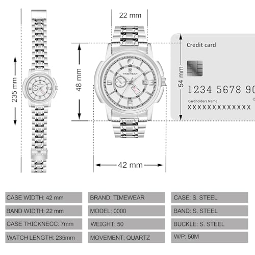 Image of TIMEWEAR Analog, Day Date Functioning, Stainless Steel Chain Watch for Men