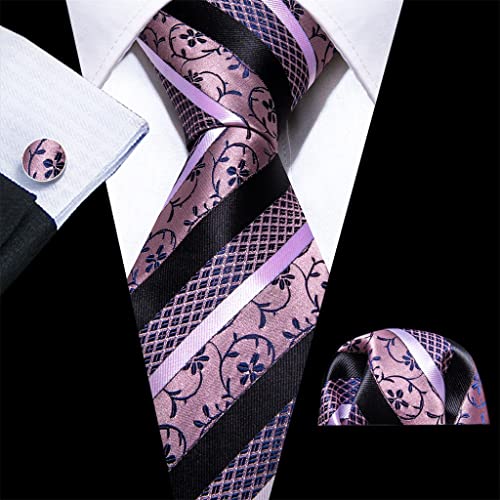 Corbata de rayas de seda para hombre con set de gemelos y pañuelo miniatura 2
