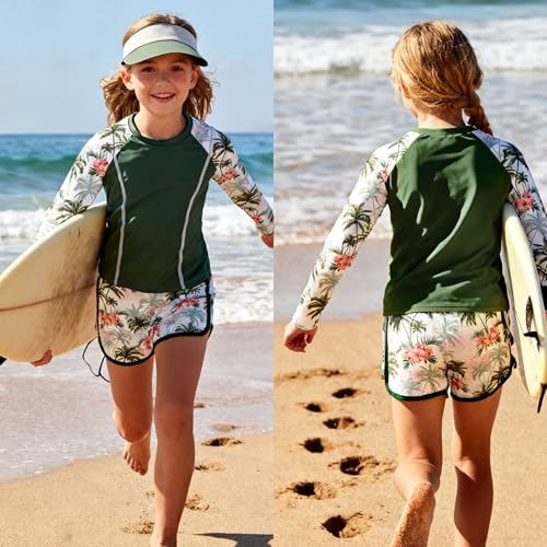 Image of Vogseek Girls Rash Guard Swimsuits 2 Piece Bathing Suit UPF 50+ Summer Swimwear Size 7-12T