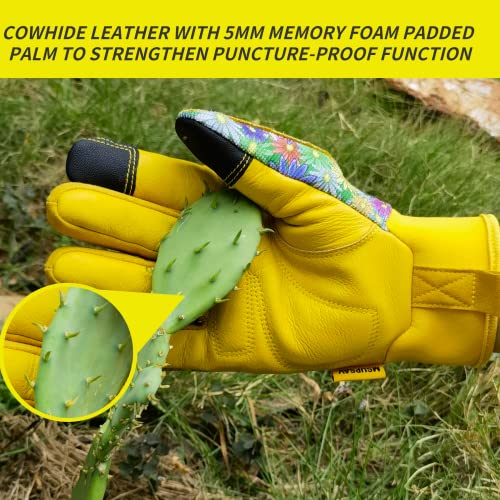 Msupsav Gardening Gloves For Women,Garden Gloves For Ladies,Cowhide Leather Work Gloves For Yard Work,Gardening,Colorful Flowers,Medium #TOP3