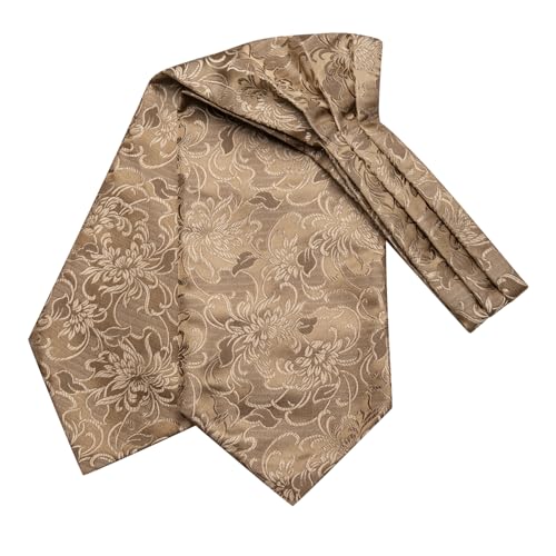 Image of Hi-Tie Silk Ascot for Men Self Tie Men's Cravat and Flower Lapel Pin Handkerchief Cufflinks Set for Wedding Party