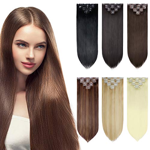SHEDOWIG Clip in Hair Extensions for Women 7PCS Long Straight Synthetic 20 Inches Hairpiece Dark Blonde & Bleach Blonde