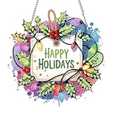 大人のためのDIYドットダイヤモンドアートペインティングペンダント、クリスマスホームデコレーションペンダントオーナメント、ホームオフィスの装飾用（片面ダイヤモンド）-ハッピーホリデー-2