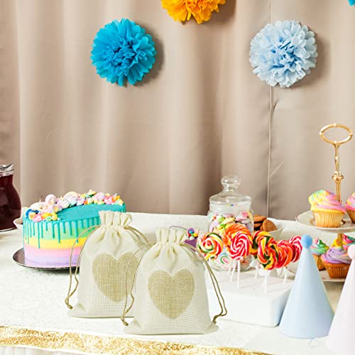 20 Pieces Burlap Bags, 5X7 Inch Drawstring Gift Bags With Heart Hessian Jute Bags Jewelry Candy Pouches For Wedding, Baby Shower And Christmas Party Favors Diy Craft(Beige) #TOP4