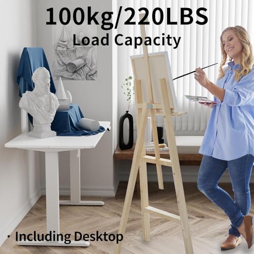 TIQLAB Electric Standing Desk, Adjustable Height Stand up Desk, 55 * 28 Inches Sit Stand Home Office Table with Splice Board, White