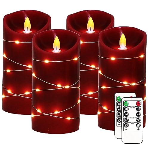 Image of LTETTES Embedded LED String Lights Real Wax Red Flameless Battery Powered Set 4 (O3 xH6) Led Candles with Remote Control for Home Decorations, Weddings, Birthday, Festivals, Gift, Diwali, Christmas